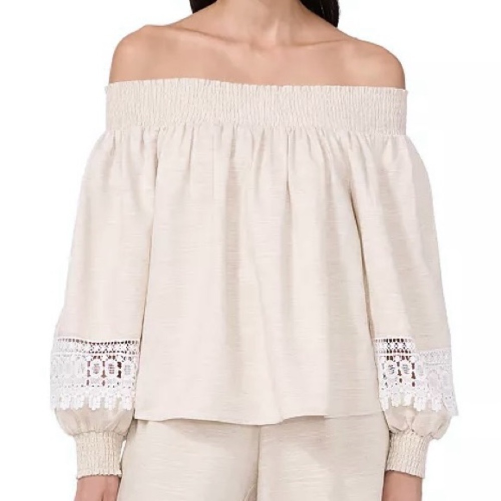 Parker Summer Adaline Off-The-Shoulder Lightweight Linen Lace Top Oversized NWOT